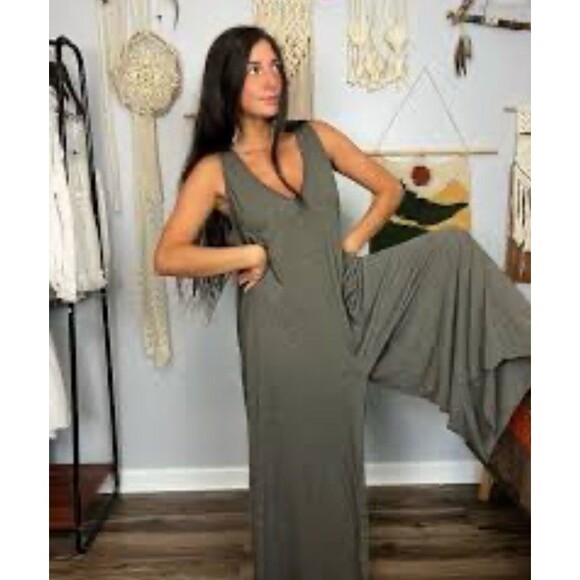 Natural Life Jumpsuit One Size Oversized Green Jersey Wide Leg V-neck Pockets - Picture 14 of 14